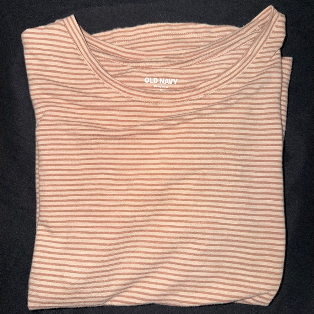 Women’s Small Petite Old Navy Cotton Beige Striped Short Sleeve Cotton Tee